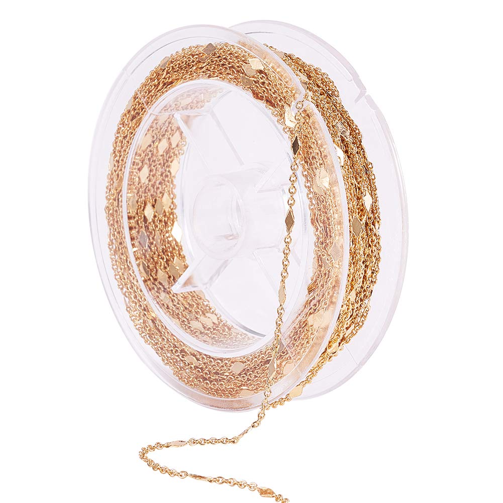 PandaHall Elite 10M(10.9 Yards) Real Gold Plated Brass Cable Chains Unwelded Cable Chains Necklace for DIY Craft Jewelry Making, Golden