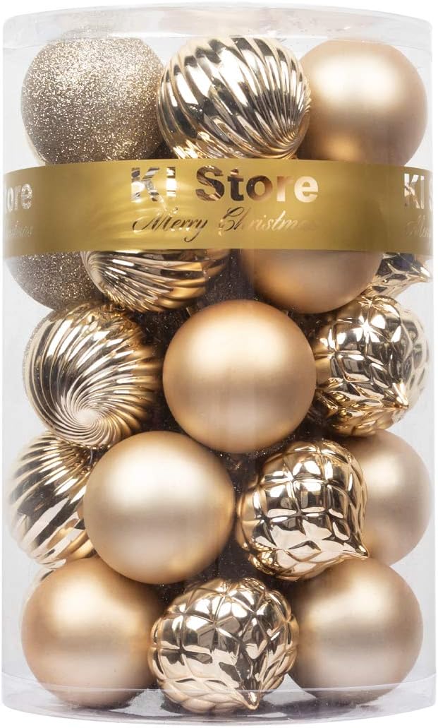 KI Store 34ct Christmas Ball Ornaments Shatterproof Christmas Decorations Tree Balls for Holiday Wedding Party Decoration, Tree Ornaments Hooks Included 2.36” (60mm Champagne)