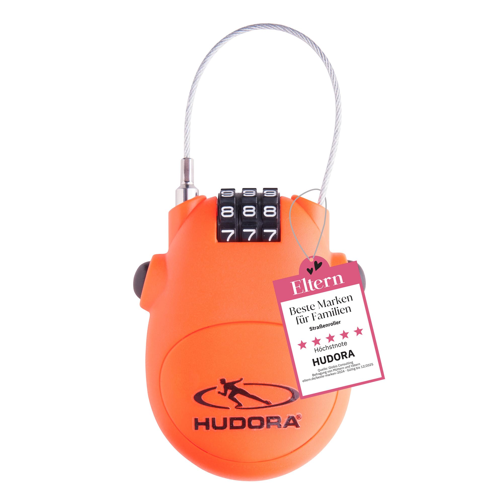 HUDORA Cable Lock - Handy Cable Lock with 3-Digit Combination Lock - Combination Lock for Scooters, Bags & Helmets - Lock with Cable of 80 cm - Scooter Lock Made of Sturdy ABS casing