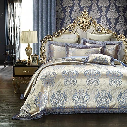4-Piece Classical European Satin Jacquard Bedding Quilt Set, Duvet Cover Set 200cmx230cm (78x90 Inch) and 2 Pillow Shams 19x29 Inch (Style 6, TWIN/XL TWIN)