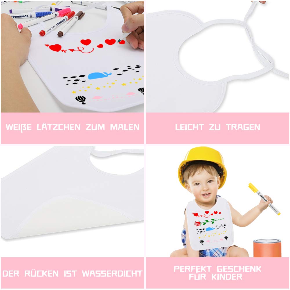 Aitere 15 Stück Lätzchen Bemalen, 26 * 30CM Weißes Baby Dreieckstuch Halstücher mit 12 Textilstiften und 3 Malen Schablonen, Lätzchen zum Bemalen - Perfektes Geschenk für Babyshower Party