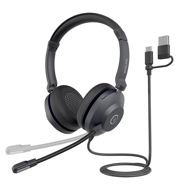 NUROUM HP21 USB HEADSET WITH MICROPHONE FOR PC, AI NOISE CANCELLING MIC FOR WORK, WIRED HEADSET FOR CALL CENTER/OFFICE, MUTE BUTTON, USB-A/TYPE-C FOR COMPUTER/LAPTOP/DESKTOP, COMPATIBLE W/ZOOM/TEAMS