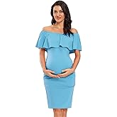 Jezero Women's Maternity Dress Off Shoulder Ruffle Sleeveless Bodycon Dress for Baby Shower
