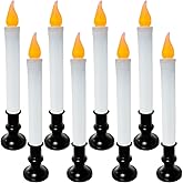BRYBETYV Dusk to Dawn Sensor LED Candle Lights - 8 Pack 9" Black Base Battery Powered, Flameless Decor for Indoor Table Party Ambiance