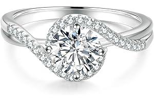 KRKC Moissanite Rings for Women, 0.5/1/1.5/2 CT Lab Created Moissanite Engagement Rings, D Color VVS1 Clarity Brilliant Round Cut, White Gold-Plated S925 for Wedding, Promise, Mothers Day Gifts