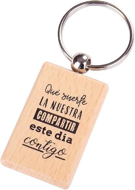 DISOK - Llavero de Madera con Frases Suerte La Nuestra + PERSONALIZACION - Llaveros con Frases Originales Bodas, Bautizos, Comuniones y Cumpleaños (25): Amazon.es: Hogar