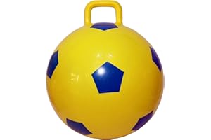 AppleRound Space Hopper Ball with Pump in Soccer Style, 18in / 45cm Diameter for Ages 3-7, Kangaroo Bouncer, Hoppity Hippity Hopball, Sit-on Bouncy Ball with Handle (Yellow)