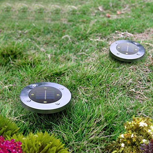 Lawn Solar LED Lights Path Uplight 4LED Waterproof In-Ground Light for Outdoor Gardern Bed Pathway, Walkway, Back Yard Grassland, Deck, Patio, Area Landscape Warm Lighting Solar Powered Lamps 4 PACK