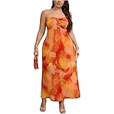 Floerns Women's Plus Size Summer Long Dress Twist Front Vacation Strapless Dresses