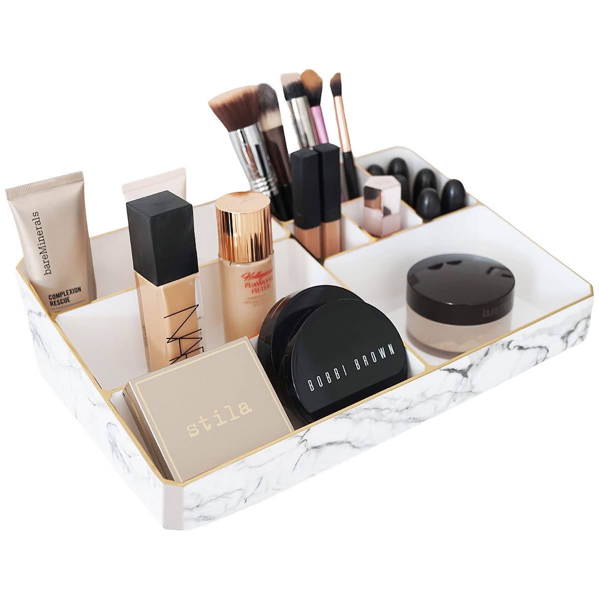 NIKITA Gold Make Up Organiser, Acrylic Makeup Storage and Perfume Holder - Vanity and Cosmetic Storage or Dressing Table Organiser