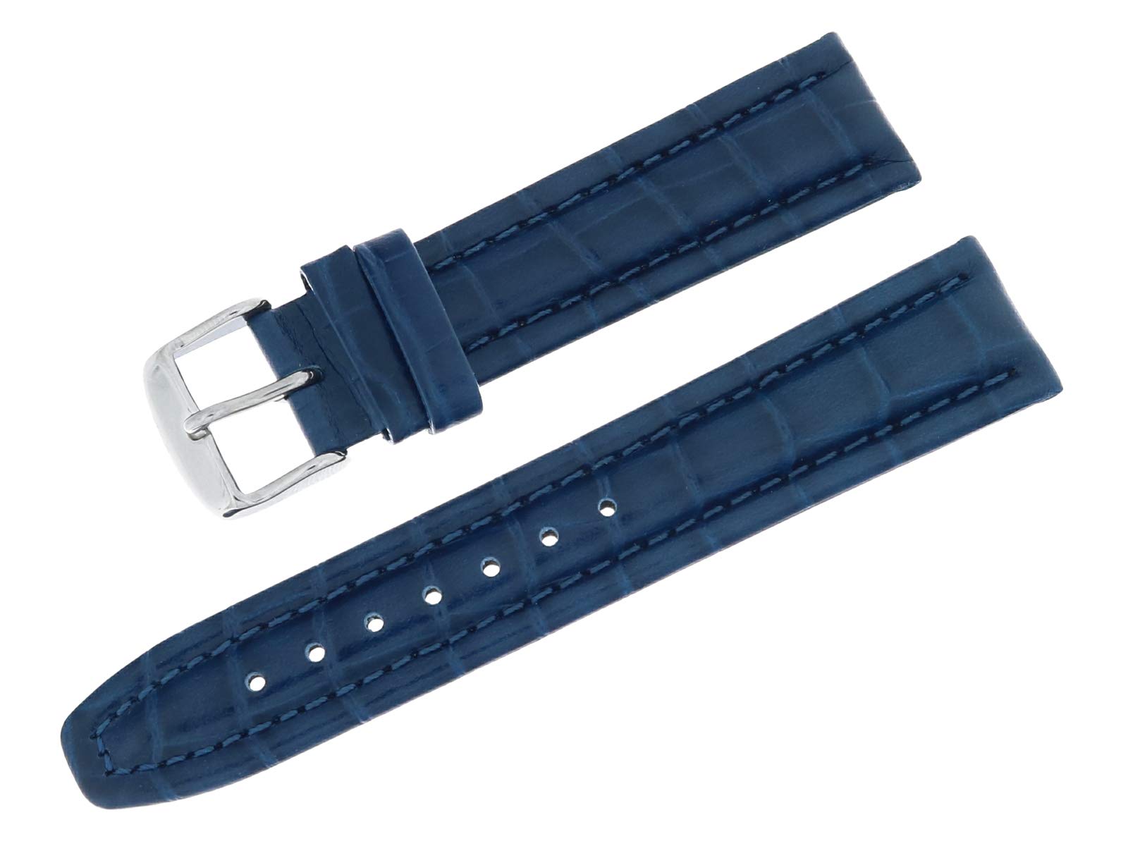 Grovana 20 mm leather strap watch strap with pin buckle in blue.