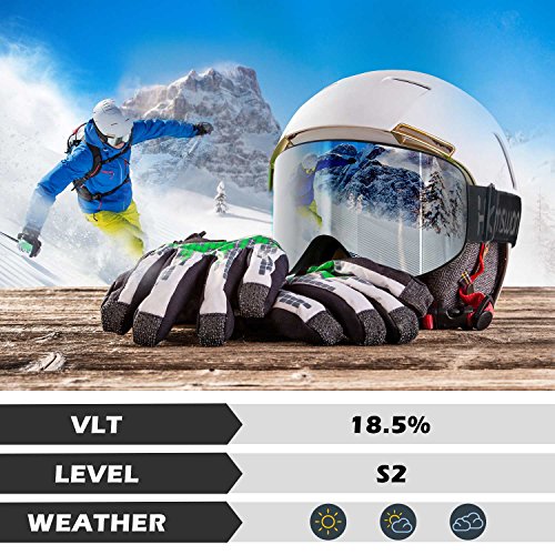 HAMSWAN Ski Snowboard Snow Goggles Anti-fog OTG UV400 Protection Detachable Double Lens for Winter Outdoor Sports (Silver-Plating)