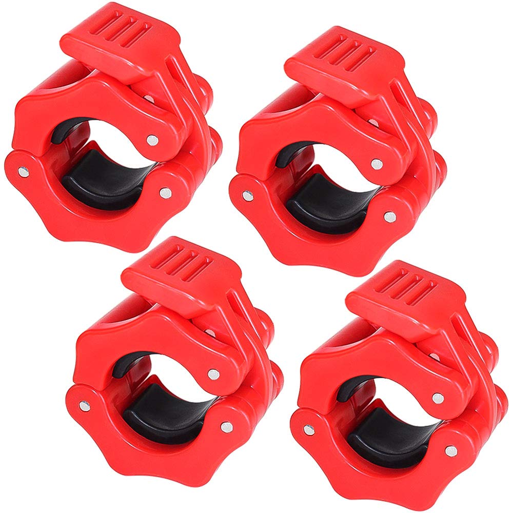 Rayong 4 Pcs 1 Inch Olympic Barbell Clamps Collars, Weightlifting Barbell Clamp Collar for Workout Weightlifting Fitness Strength Training, Delicate Red