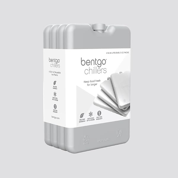 BENTGO CHILLERS ICE PACKS: SLIM, REUSABLE QUICK-FREEZE COOLING DESIGN KEEPS FOOD FRESH IN LUNCH BOXES, BAGS, & COOLERS FOR WORK, COLLEGE, CAMPING, & MORE; EASY TO CLEAN & CHILLS FAST; 4-PACK (GRAY)