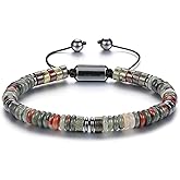 Jovivi Healing Crystal Bracelet for Men Hematite Black Obsidian Tiger Eye Gemstone Beaded Bracelets Adjustable Protection Crystals Natural Stone Beads Bracelet for Men Women Anxiety Relief