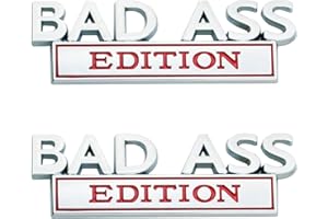 QYZZRS 2 PCS Bad Ass Edition Emblem,Bad Ass Car Funny Decal 3D Raised Letters Bumper Interesting Metal Sticker,for Universal Vehicle,Truck,RV,SUV,car Door,Fender Decoration,Trunk,Motorcycle(Silver Red)