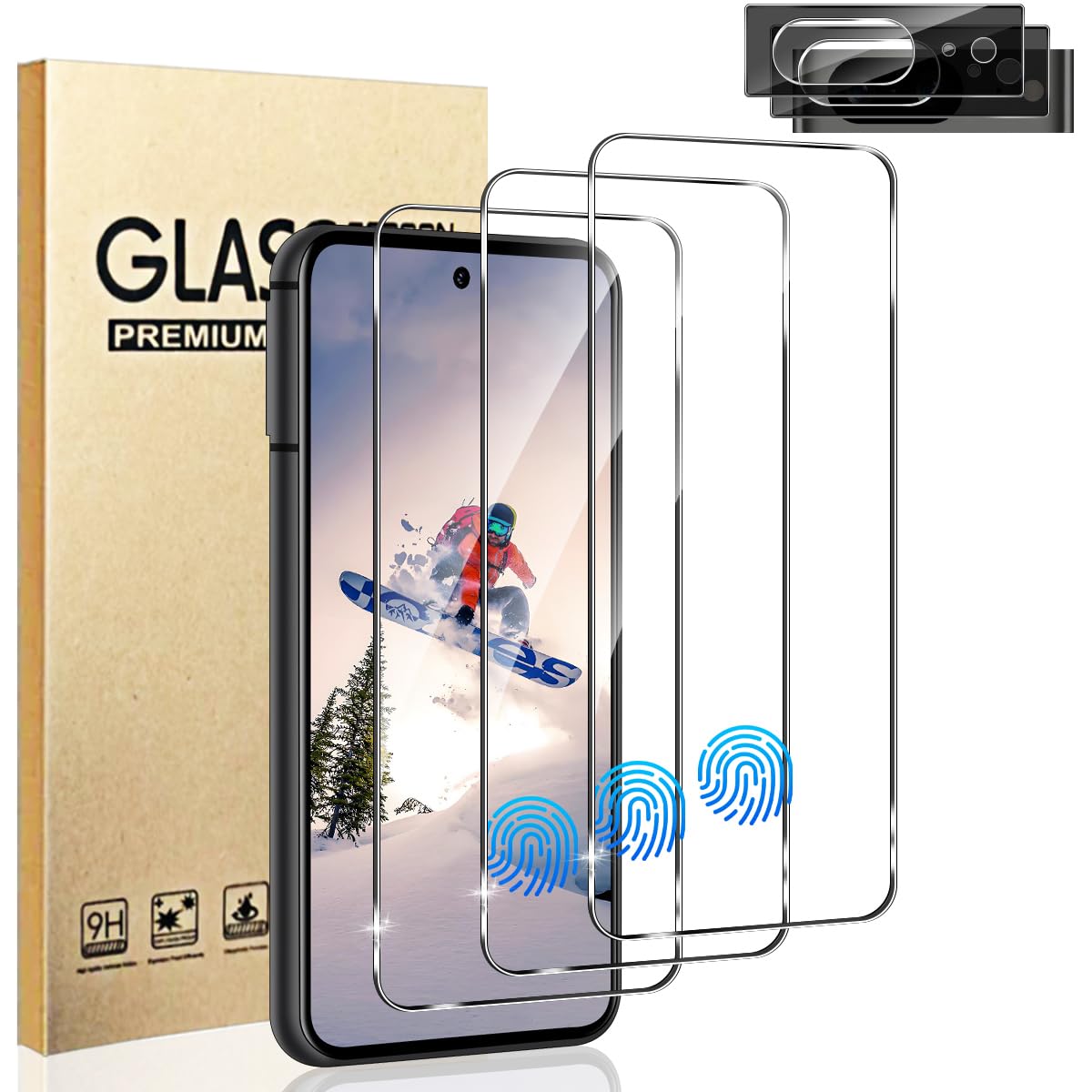 (2+2 Pack) Pixel 8 Screen Protector + Camera Lens Protector, Easy installation, 9H Tempered Glass