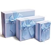 Airuisike Gift Boxes With Lids, Set of 3 Blue Gift Boxes For Presents, Elegant Present Boxes For Gifts, Assorted Gift Wrap Boxes