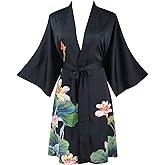 Ledamon Women's Kimono Short Robe - Classic Floral Bathrobe Nightgown