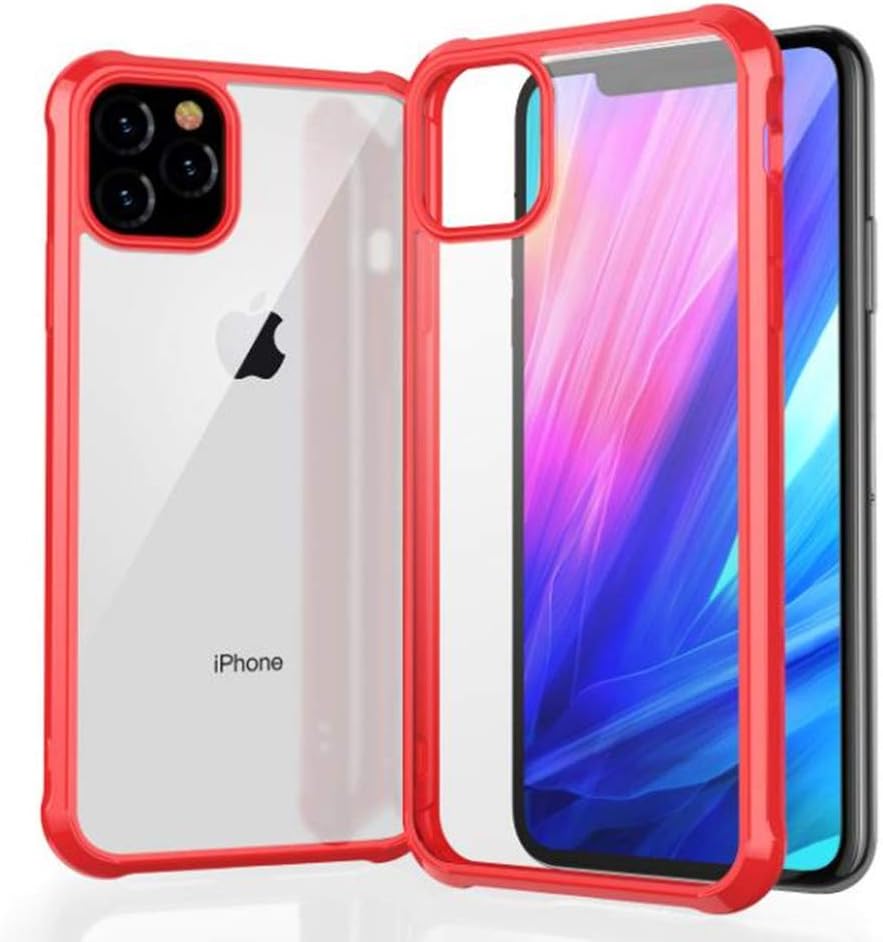 Case for iPhone 11 Pro Max,Lozeguyc iPhone 11 Pro Max Sleek Hard PC Back Rugged TPU Frame Cover Crystal Clear Hybrid Rubber Shockproof Case for iPhone 11 Pro Max 6.5 Inch-Red