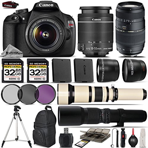 Canon EOS Rebel T5 DSLR Camera + Canon 18-55mm IS Lens + Tamron 70-300mm Di LD Macro + 650-1300mm Zoom Lens + 500mm Telephoto Lens + 0.43X Wide Angle Lens + 2.2x Telephoto Lens - International Version Canon EOS Rebel T5 DSLR Camera + Canon 18-55mm IS Lens + Tamron 70-300mm Di LD Macro + 650-1300mm Zoom Lens + 500mm Telephoto Lens + 0.43X Wide Angle Lens + 2.2x Telepho to Lens - International Version