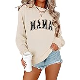 REIOASUD Mama Sweatshirts for Women Mom Sweatshirt Long Sleeve Graphic Mama Shirt Pullover Mom Life Shirt Sweater Tops