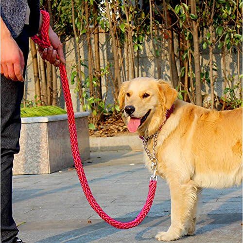Hand Made Large Size Dog Leash And Collar Rope Neck Adjustable With Stainless Steel Chain (red)