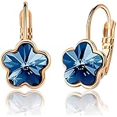 Austrian Crystal Flower Leverback Drop Earrings for Women 14K Rose Gold Plated Hypoallergenic Jewelry