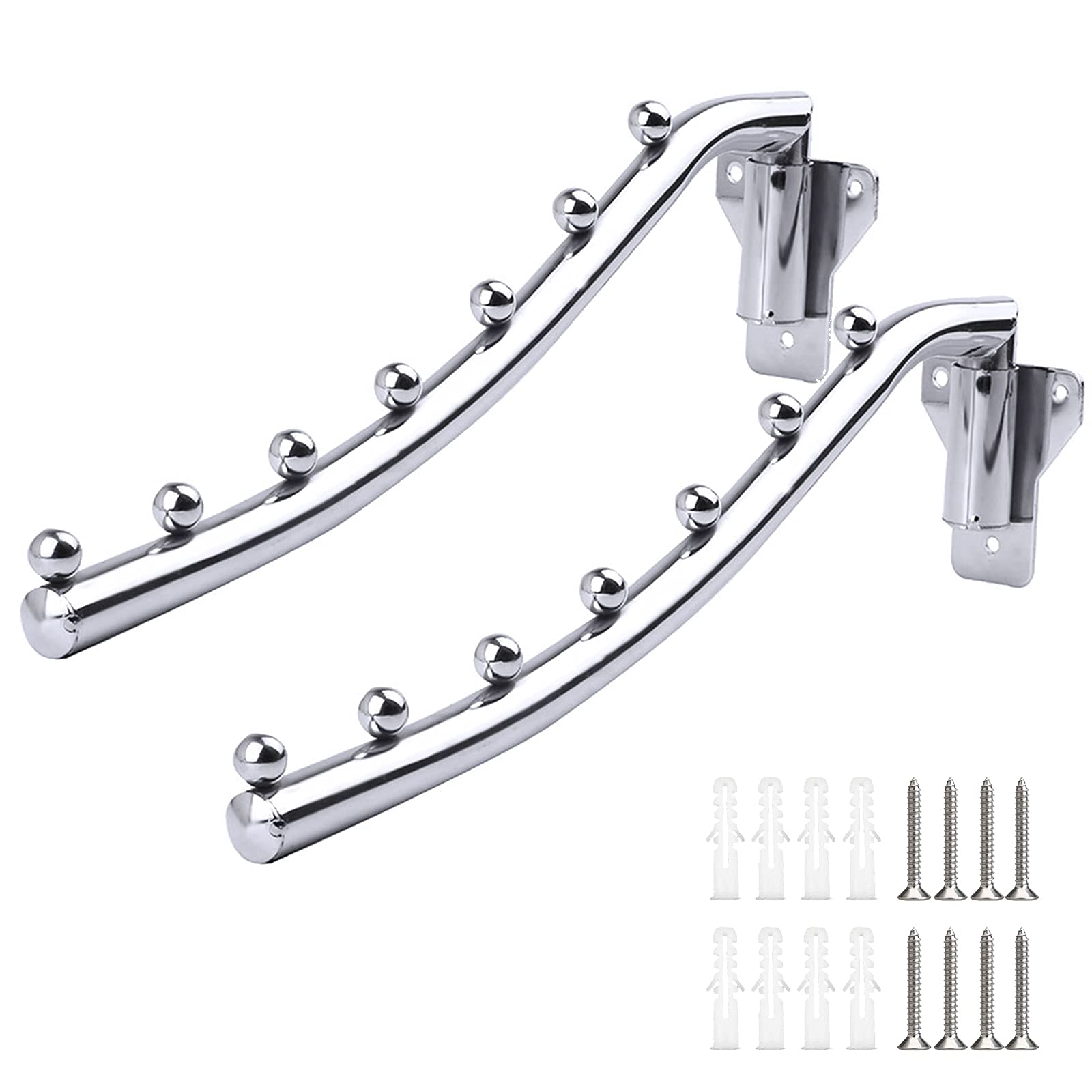 Folding Wall Mounted Clothes Hanger, Laundry Hanger Dryer Rack Foldable, 2 Pack Stainless Steel Clothes Hook Coat Hanger Clothes Drying Rack with Swing Arm Holder for Closet Storage Bathroom Bedroom