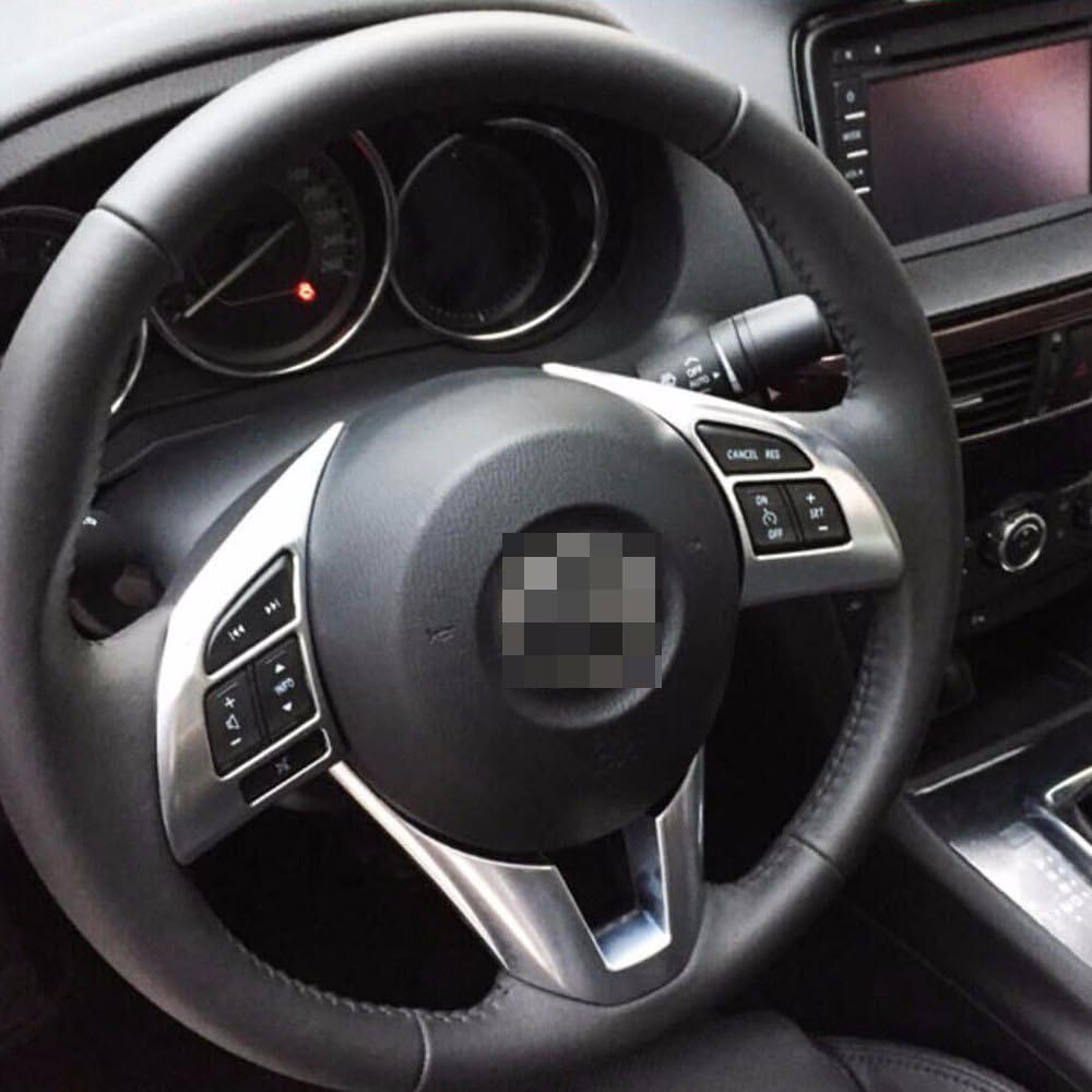 Pynxn - Car Styling ABS Chrome 2Pcs Matt Steering Wheel Cover button Mouldings Trim For Mazda M6 Atenza 2014 2015