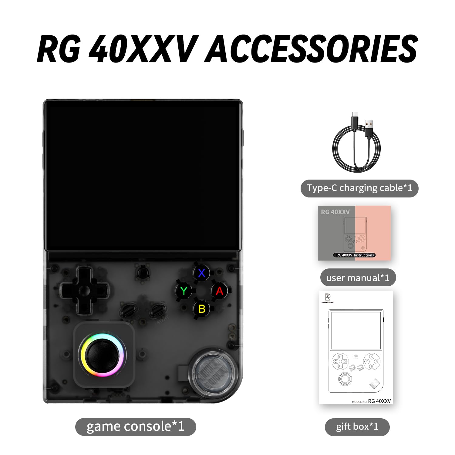 RG40XX V Retro Handheld Game Console with Linux System 4-inch IPS Screen 64G TF Card RG 40XXV Retro Game Console with 5000+Classic Games and 3200mAh Battery Supports 5G WiFi HDMI Bluetooth 4.2 Black