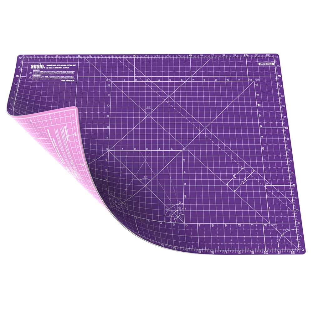 ANSIO Craft Cutting Mat Self Healing A2 Double Sided 5 Layers - Quilting, Sewing, Scrapbooking, Fabric & Papercraft - Imperial/Metric 22.5 Inch x 17 Inch / 59cm x 44cm- Royal Purple/Carnation Pink