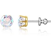 limerencia Titanium Earrings Hypoallergenic F136 Implant Grade Studs Round Cubic Zirconia 6 Prong Stud Earring for Women Men Sensitive Ears