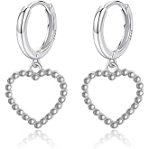 DHZJTSL 925 Sterling Silver Heart Earrings for Women, S925 Sterling Silver Posts Earrings, Dangle Love Heart Fashion Stud Earrings Hypoallergenic Jewelry (with Gift Box)
