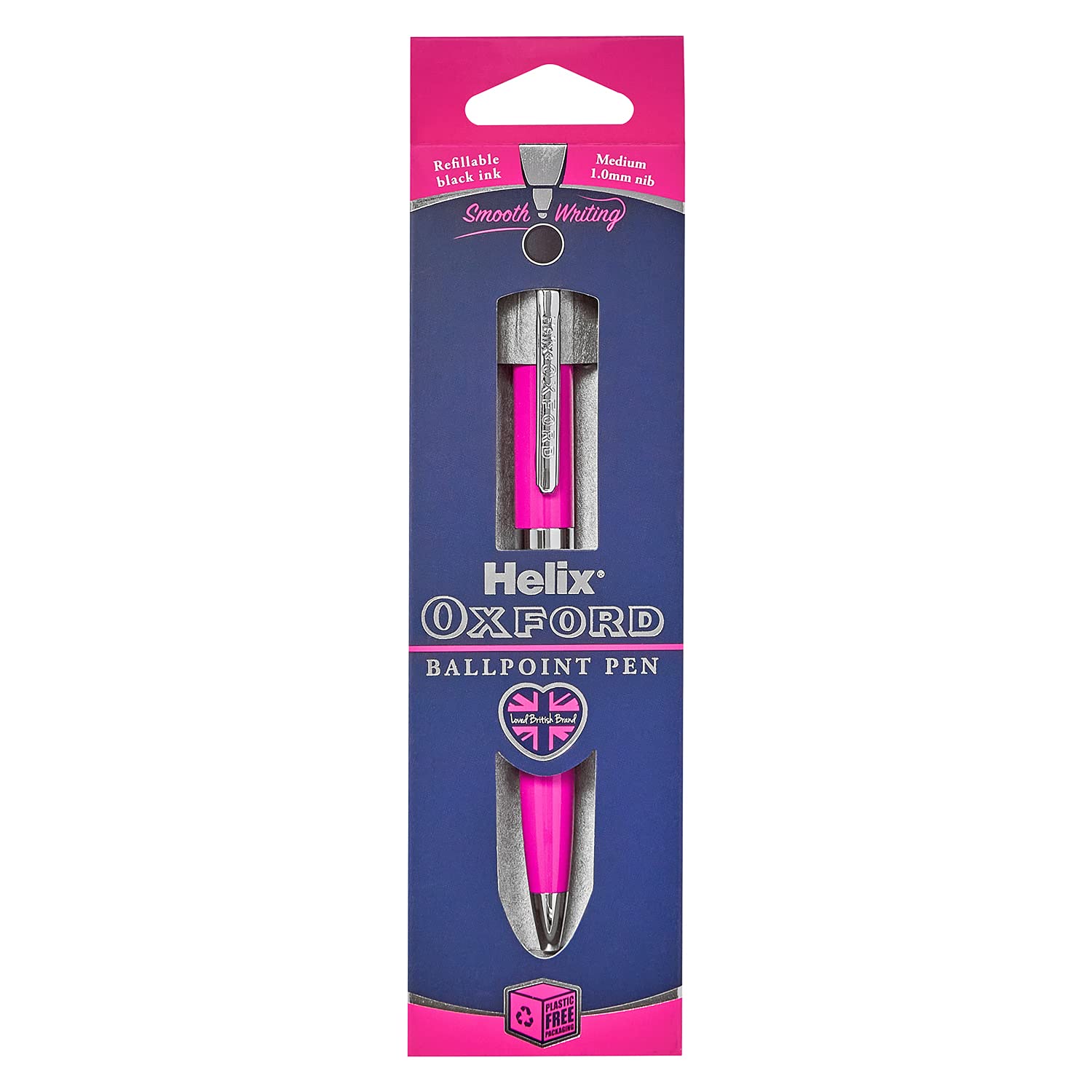 Helix Oxford Premium Ballpoint Pen (Pink) with Plastic Free Packaging