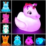 Jomyfant Unicorn Bath Toys Light Up Floating Rubber Toys(8 Packs),Flashing Color Changing Light in Water,Baby Infants Kids To