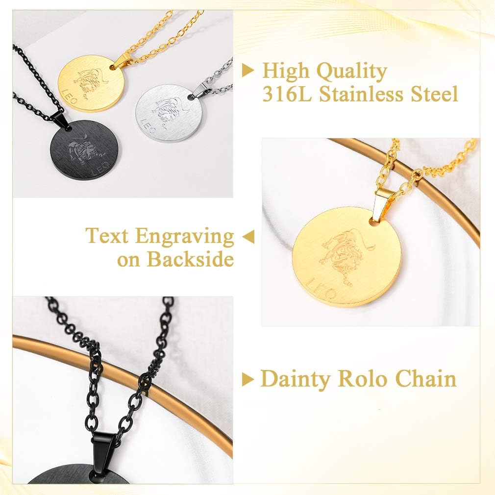 Custom4U Women's Constellation Necklaces-Leo Zodiac Horoscope Jewellery Coin Charm Pendant Astrological Birthday Gifts - Image 4