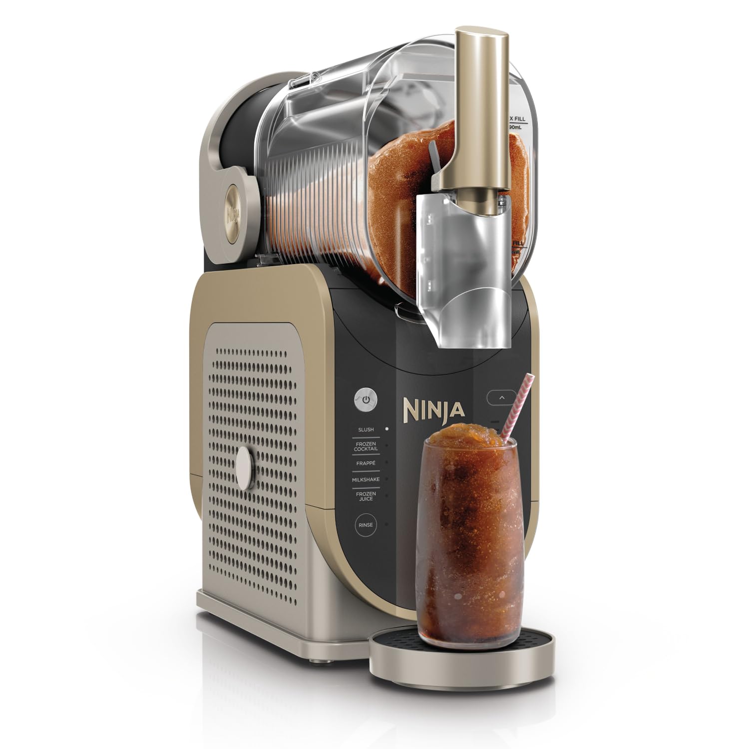 Ninja SLUSHi Maschine für Slush, Eis-Cocktails, Frappé, Milchshakes & gefrorenen Saft, ohne Eis oder Vorbereitungsaufwand, WhisperChill-Technology, fasst 1,9 L, Stone Gold, FS301EUSTGD
