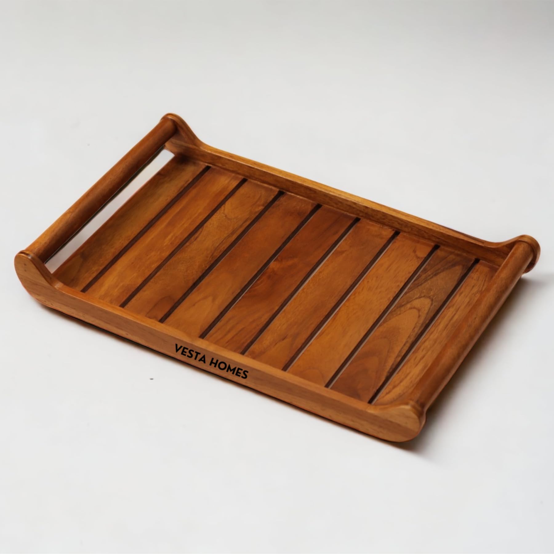 Vesta Homes Extra Large Teak Wood Rectangular Serving Tray For Home/Kitchen/Restaurant/Office Organizer/Dining TablePremium Wooden Trays 45.5X30.5X5.7 cm Handmade In India
