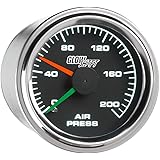 GlowShift 200 PSI Mechanical Dual Air Pressure Gauge - Black Dial - White LED Backlit - Clear Lens - Red & Green Analog Needl