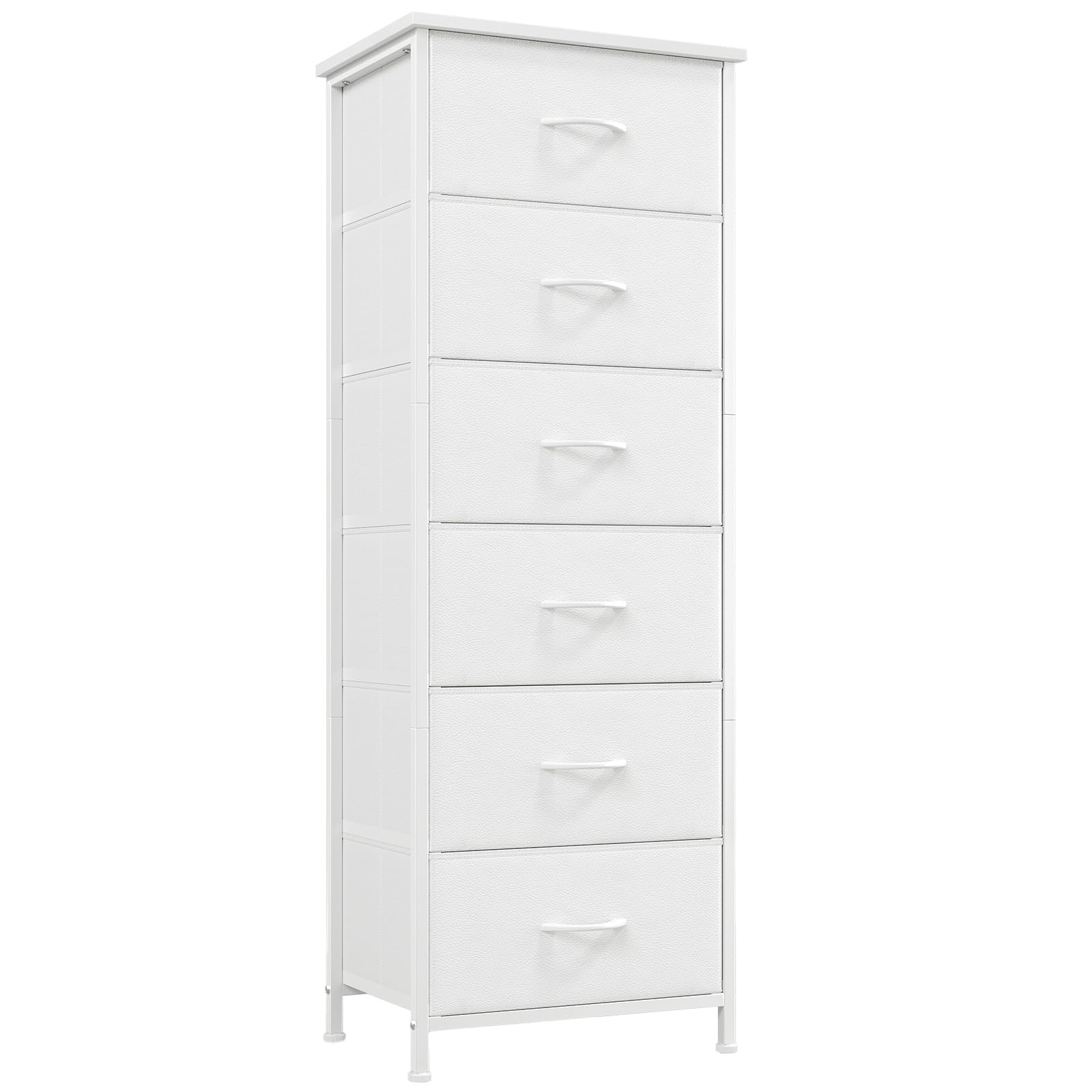 Photo 1 of Somdot Tall Dresser for Bedroom with 6 Drawers and Side Pockets, Storage Organizer Chest of Drawers with Fabric Bins for Closet Bedside Nursery Living Room Entryway Hallway, White Leather