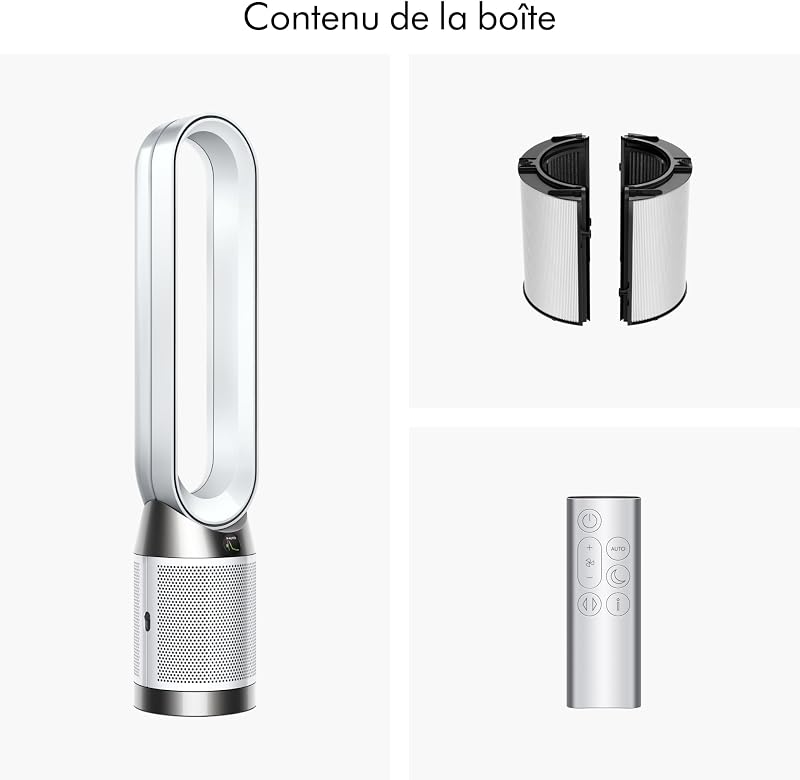 Purifier Cool PC1 ventilateur, purificateur d’air avec flux d’air rafraîchissant puissant (Blanc/Argent)