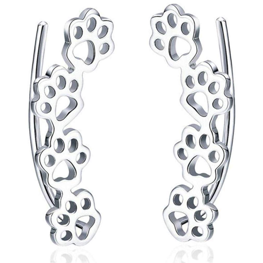 Alexander Castle Cat or Dog Paw Prints Crawler Earrings 925 Sterling Silver Earrings for Women with Jewellery Gift Box - Gift for Women