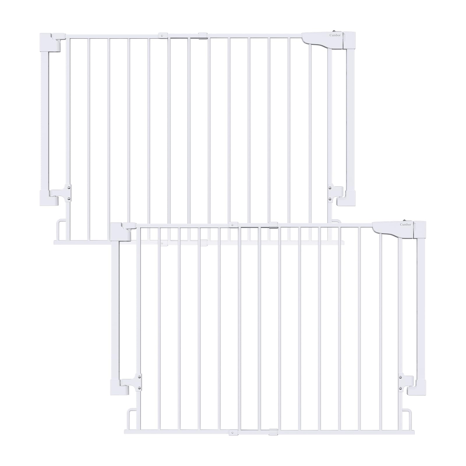 Cumbor 2 Pack 29.2-43" No Bottom Bar Baby Gate for Stairs, 2-in-1 Auto Close Dog Gate Indoor, Hardware Mounted Pet Gate for Doorways with Large Walk Thru Door, Child-Proof Safety Gate for Kids (White) Image