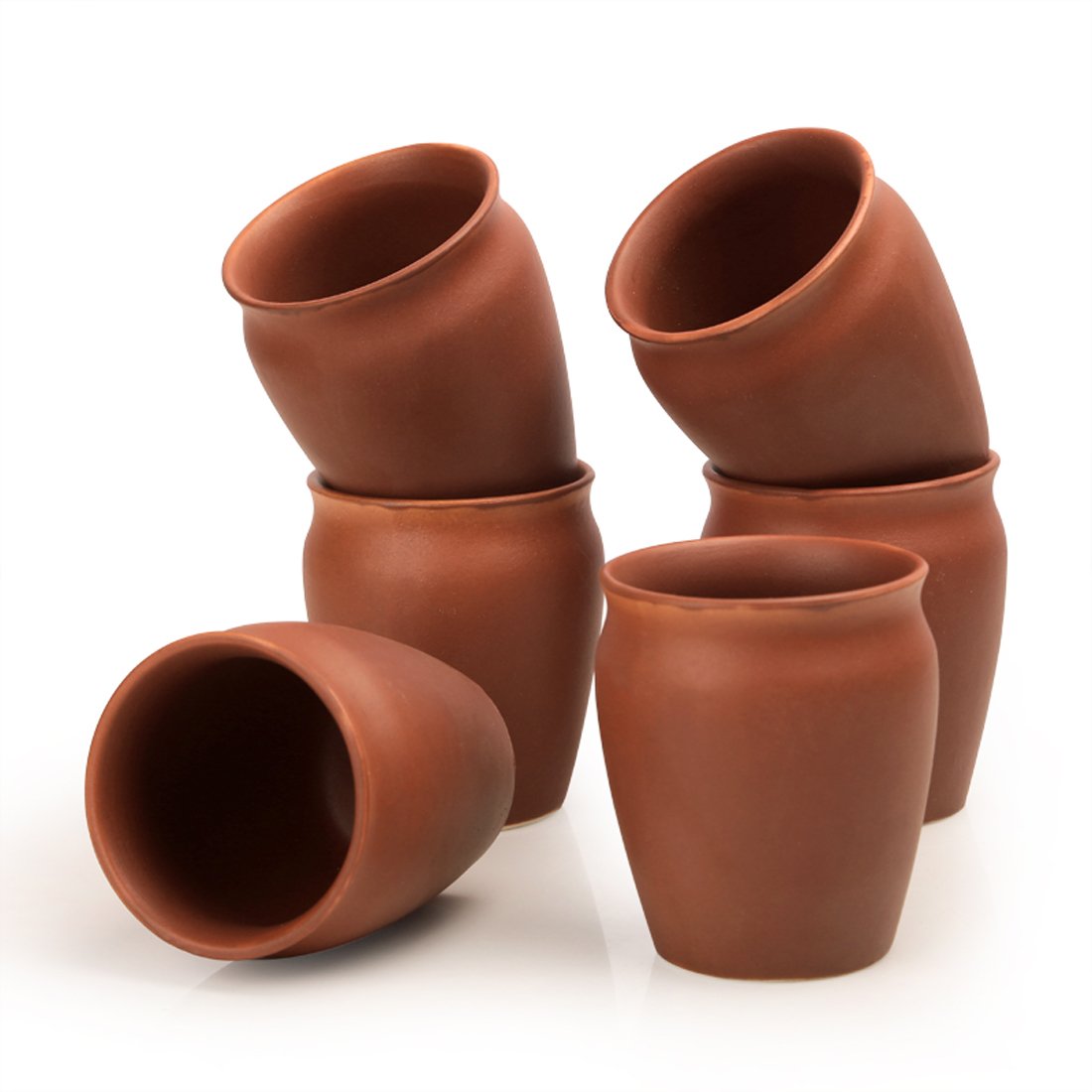 ExclusiveLane Studio Pottery Ceramic Kullad Set of 6 in Brick Brown