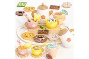 JOOMLAFLY Wooden Tea Set for Toddlers 3-5 20PCS Tea Party Set with Storage Bag Kids Play Tea Set for 3 Year Old Birthday Gift