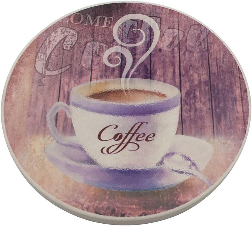 TrinsiAbsorbent Ceramic Stone Coasters for Drinks,Coffee Time,Set of 4 Stone Coasters (Coffee Blue)