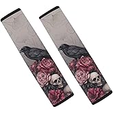 Coldinair Crow Skull Rose Car Seat Belt Pads Seatbelt Covers,Soft Comfort Shoulder Seatbelt Pads Universal Cover Seat Belt Cushion for Women Girls