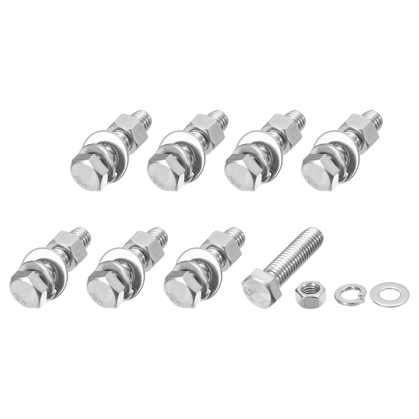 METALLIXITY Hex Head Screws Bolts, Nuts, Flat & Lock Washers Kits (3/8-16x1-1/2") 8 Set, Stainless Steel Fully Threaded Machine Screws Bolt Set - for Home Appliance Equipment โ image 1