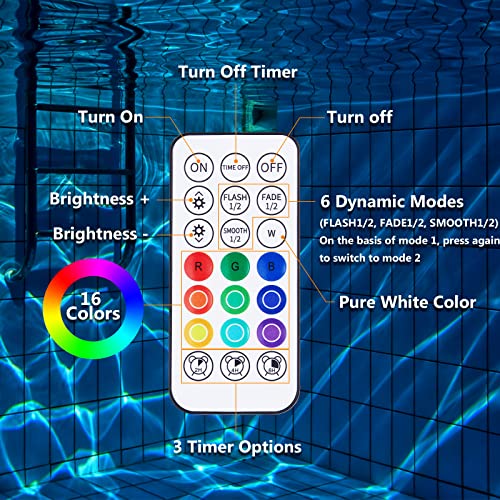 LyLmLe Hottub 2 Pack Rechargeable LED Spotlight RGBW IP68 Waterproof with Remote Control, Up to 40 Hours, 15 cm Magnetic Underwater Lights for Off-Ground Pools